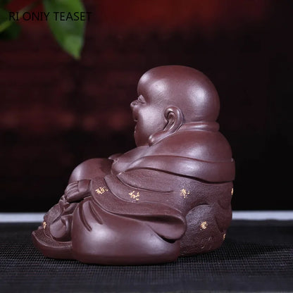 Yixing Handmade Purple Clay Tea Pet Maitreya Buddha Statue Figure Ornaments Sculpture Crafts Chinese Zisha Tea Set Decoration