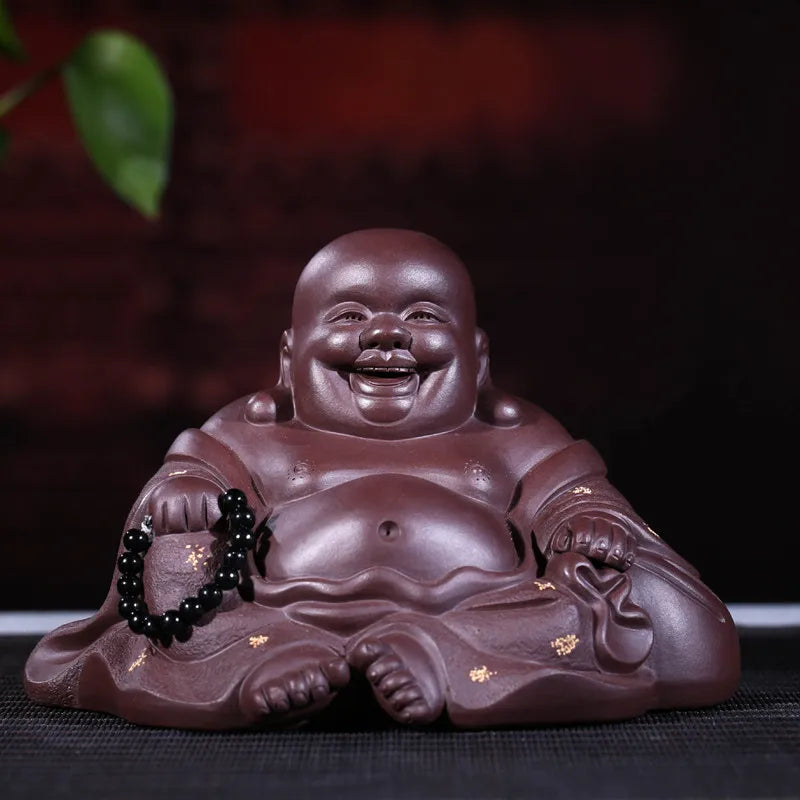 Yixing Handmade Purple Clay Tea Pet Maitreya Buddha Statue Figure Ornaments Sculpture Crafts Chinese Zisha Tea Set Decoration