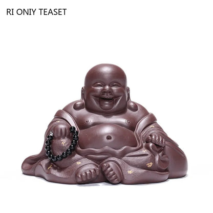 Yixing Handmade Purple Clay Tea Pet Maitreya Buddha Statue Figure Ornaments Sculpture Crafts Chinese Zisha Tea Set Decoration