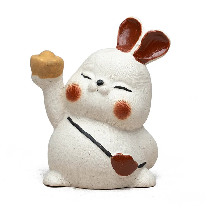 Yixing Handmade Purple Clay Tea Pet Zodiac White Rabbit Statue Ornaments Tea Figurine Chinese Zisha Sculpture Tea Set Decoration