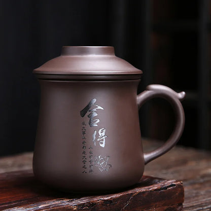 Yixing Handmade Purple Clay Teacup With Filter Tea separation Office personal Water Cup Travel Tea Set Household Drinkware 430ml