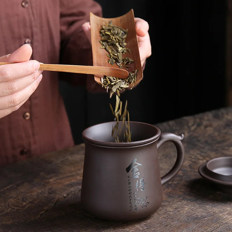 Yixing Handmade Purple Clay Teacup With Filter Tea separation Office personal Water Cup Travel Tea Set Household Drinkware 430ml