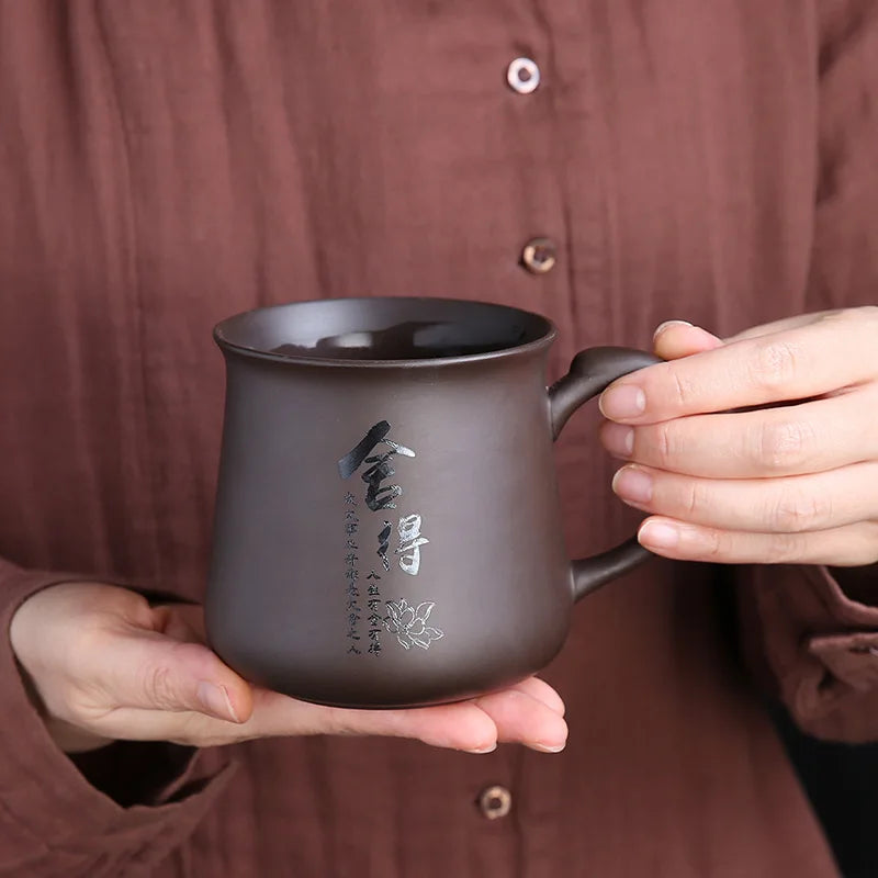 Yixing Handmade Purple Clay Teacup With Filter Tea separation Office personal Water Cup Travel Tea Set Household Drinkware 430ml