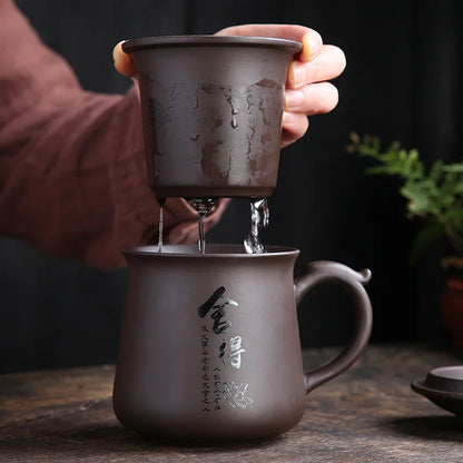 Yixing Handmade Purple Clay Teacup With Filter Tea separation Office personal Water Cup Travel Tea Set Household Drinkware 430ml