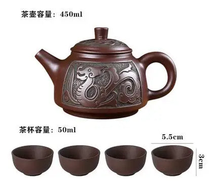 Yixing-Handmade Purple Sand Ceramic Teapot, Large Bubble Teapot, Single Teacup Set, Antique Teapot, Household Tea Set