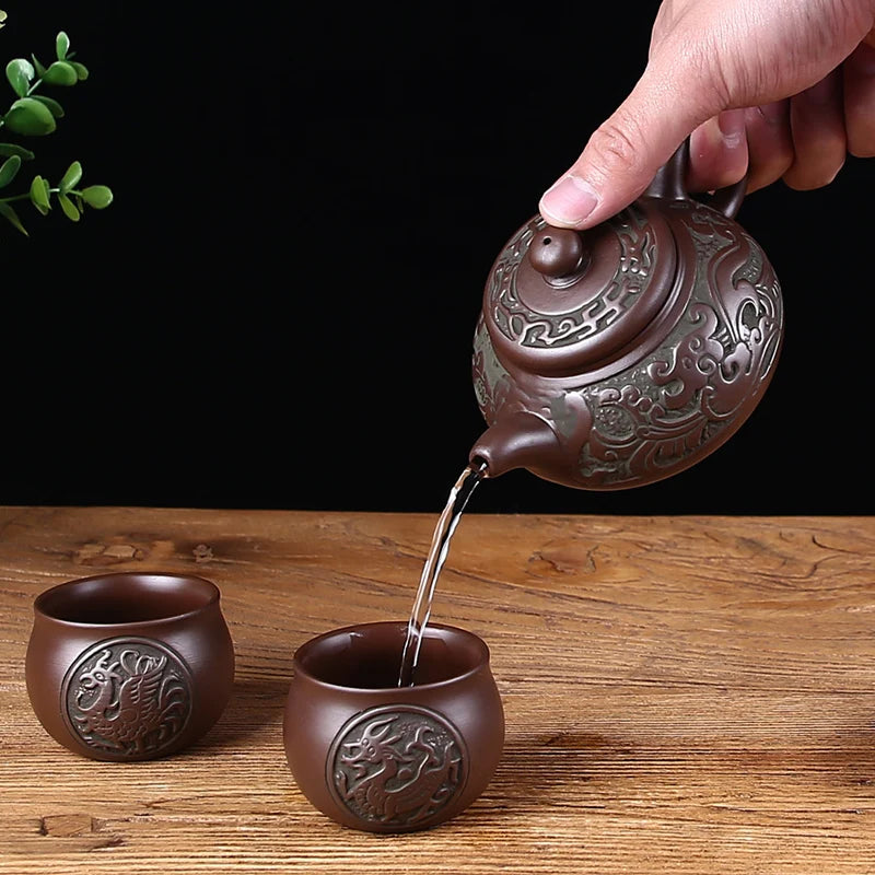 Yixing-Handmade Purple Sand Ceramic Teapot, Large Bubble Teapot, Single Teacup Set, Antique Teapot, Household Tea Set