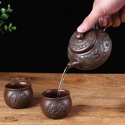 Yixing-Handmade Purple Sand Ceramic Teapot, Large Bubble Teapot, Single Teacup Set, Antique Teapot, Household Tea Set