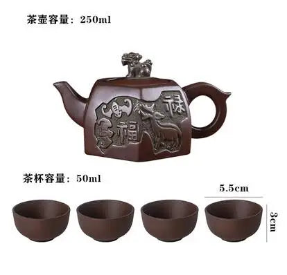 Yixing-Handmade Purple Sand Ceramic Teapot, Large Bubble Teapot, Single Teacup Set, Antique Teapot, Household Tea Set
