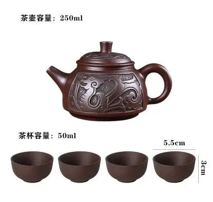 Yixing-Handmade Purple Sand Ceramic Teapot, Large Bubble Teapot, Single Teacup Set, Antique Teapot, Household Tea Set