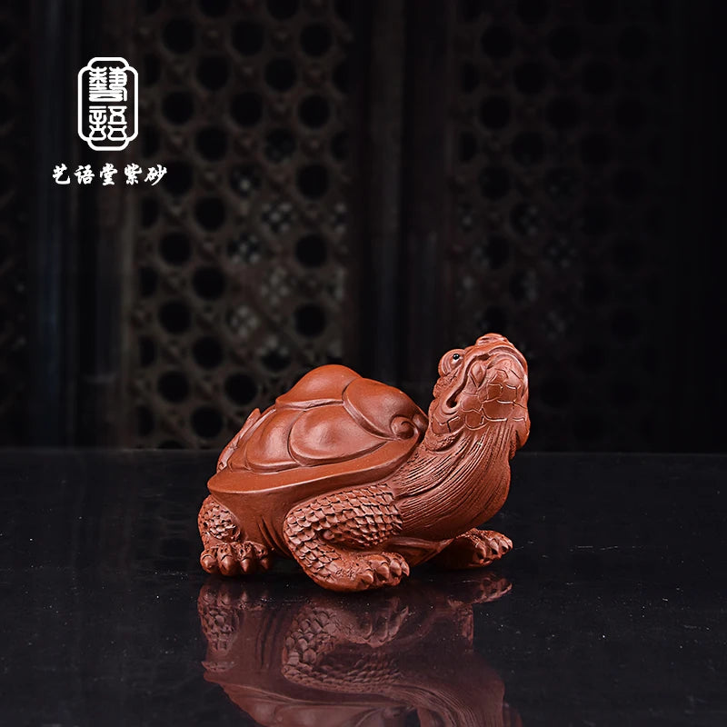 Yixing Handmade Purple Sand Dragon Turtle Tea Ornaments Dahongpao Tea Lucky Dragon Turtle Sculptured Ornaments Tea Tray Tea Tabl