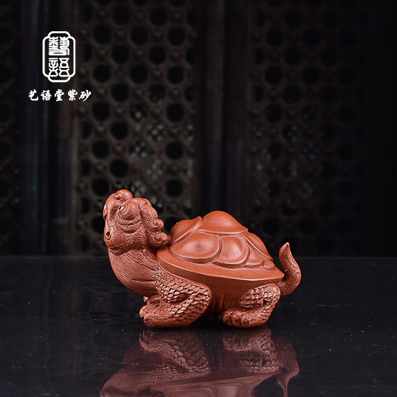 Yixing Handmade Purple Sand Dragon Turtle Tea Ornaments Dahongpao Tea Lucky Dragon Turtle Sculptured Ornaments Tea Tray Tea Tabl