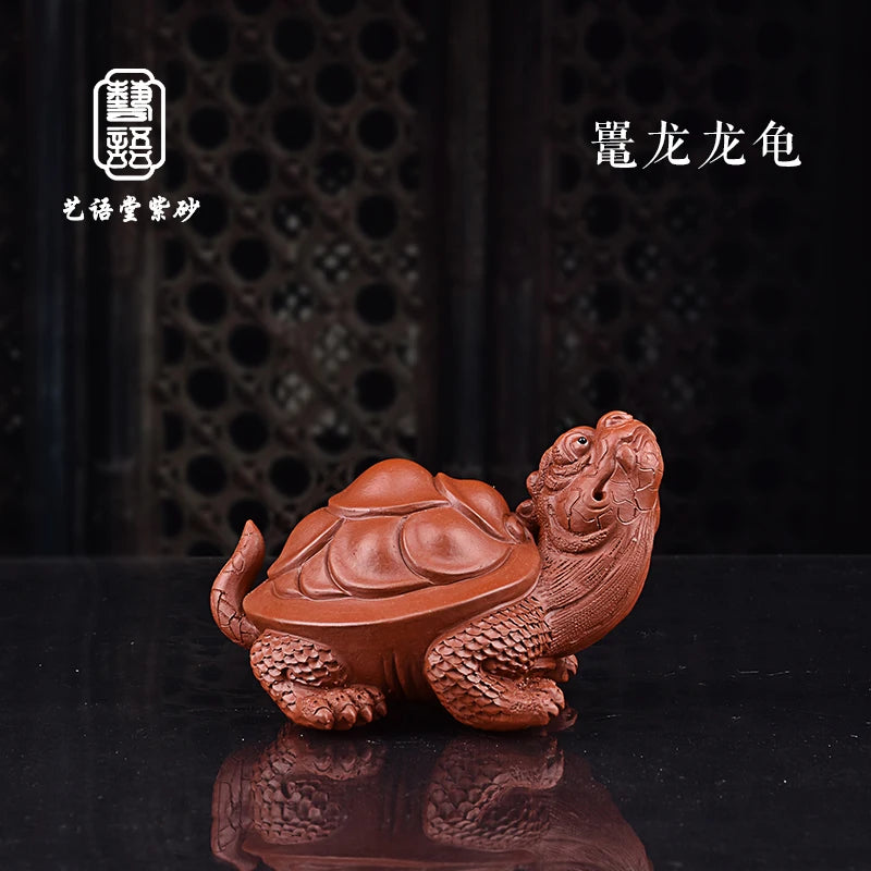 Yixing Handmade Purple Sand Dragon Turtle Tea Ornaments Dahongpao Tea Lucky Dragon Turtle Sculptured Ornaments Tea Tray Tea Tabl