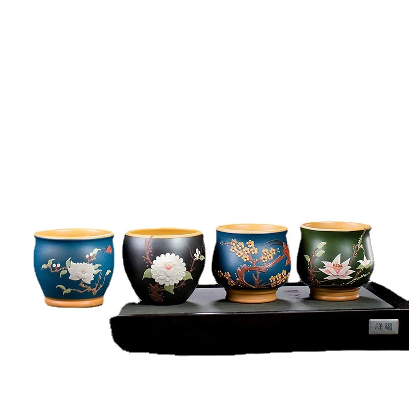 Yixing Handmade Purple Sand Raw Ore Fragrant Magnolia Chrysanthemum Plum Cup Master Cup Large Mouth Tea Cup Kombucha