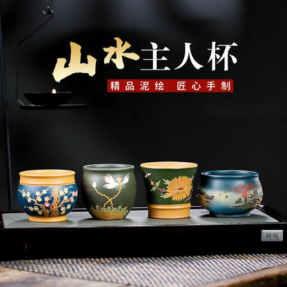 Yixing Handmade Purple Sand Raw Ore Landscape Plum Blossom Lotus Pond Chamomile Master Cup Big Mouth Tea Cup Kung Fu Tea Cup