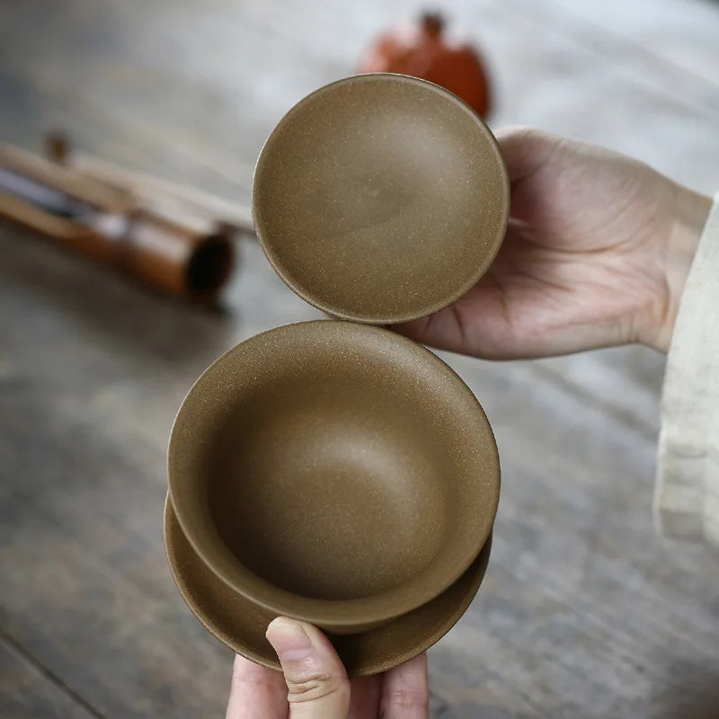 Yixing-Handmade Raw Ore Purple Sand Cover Bowl, Frog Singing, Three Talents Tea Set, Retro Drinkwear Suit for Greentea
