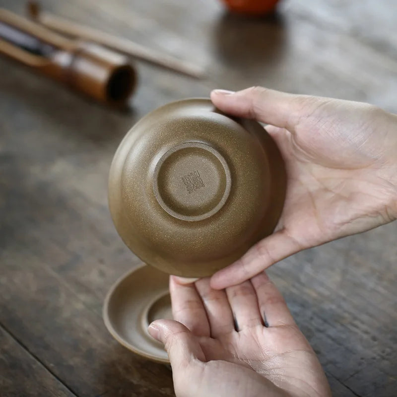 Yixing-Handmade Raw Ore Purple Sand Cover Bowl, Frog Singing, Three Talents Tea Set, Retro Drinkwear Suit for Greentea