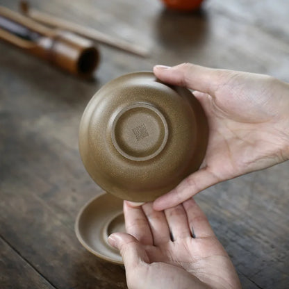 Yixing-Handmade Raw Ore Purple Sand Cover Bowl, Frog Singing, Three Talents Tea Set, Retro Drinkwear Suit for Greentea