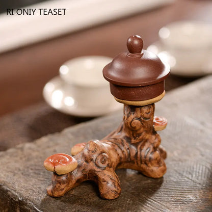 Yixing Handmade Sculpture Purple Clay Tea Pet Bionic Ganoderma Lucidum Model Ornaments Crafts Chinese Zisha Tea Set Decoration