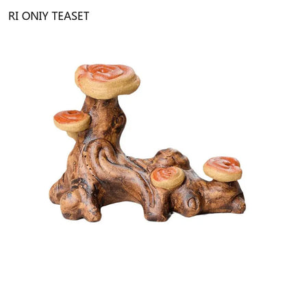 Yixing Handmade Sculpture Purple Clay Tea Pet Bionic Ganoderma Lucidum Model Ornaments Crafts Chinese Zisha Tea Set Decoration