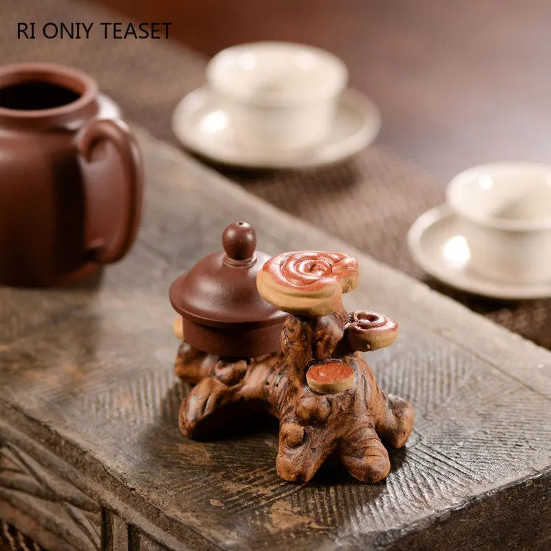 Yixing Handmade Sculpture Purple Clay Tea Pet Bionic Ganoderma Lucidum Model Ornaments Crafts Chinese Zisha Tea Set Decoration