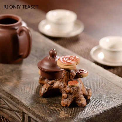 Yixing Handmade Sculpture Purple Clay Tea Pet Bionic Ganoderma Lucidum Model Ornaments Crafts Chinese Zisha Tea Set Decoration