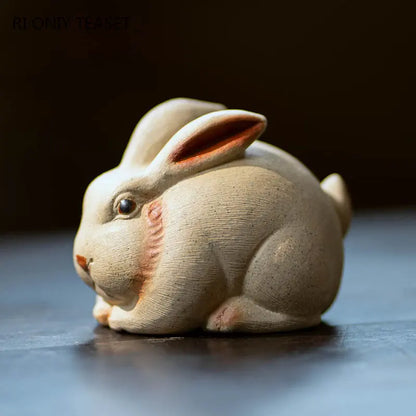 Yixing Handmade Sculpture Purple Clay Tea Pet Zodiac White Rabbit Ornaments Tea Figurine Crafts Chinese Zisha Tea Set Decoration