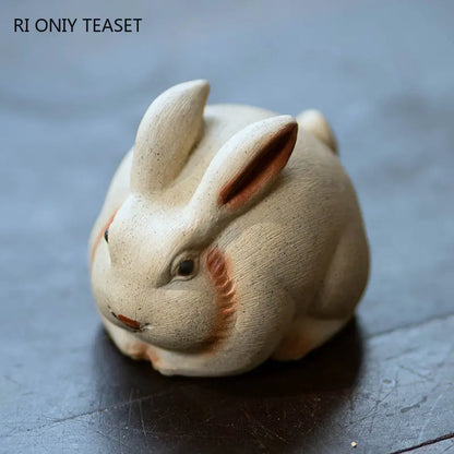 Yixing Handmade Sculpture Purple Clay Tea Pet Zodiac White Rabbit Ornaments Tea Figurine Crafts Chinese Zisha Tea Set Decoration