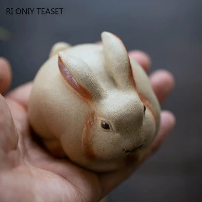 Yixing Handmade Sculpture Purple Clay Tea Pet Zodiac White Rabbit Ornaments Tea Figurine Crafts Chinese Zisha Tea Set Decoration