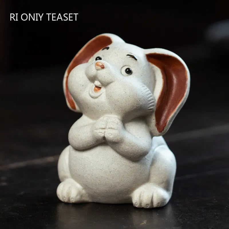 Yixing Handmade Sculpture Purple Clay Tea Pet Zodiac White Rabbit Statue Ornaments Tea Figurine Chinese Zisha Tea Set Decoration