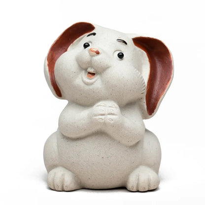 Yixing Handmade Sculpture Purple Clay Tea Pet Zodiac White Rabbit Statue Ornaments Tea Figurine Chinese Zisha Tea Set Decoration