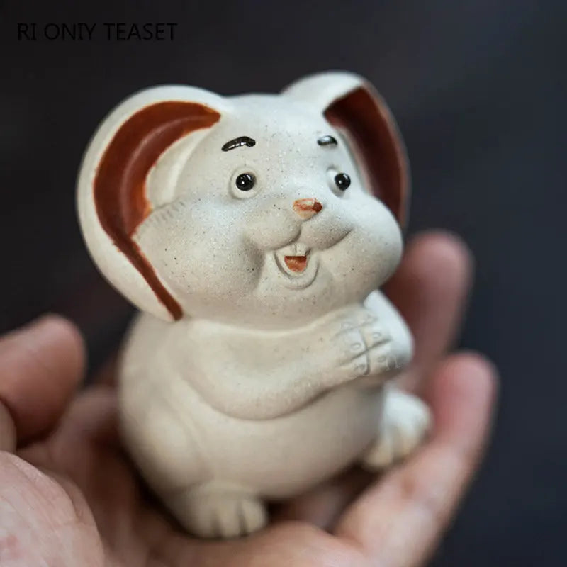 Yixing Handmade Sculpture Purple Clay Tea Pet Zodiac White Rabbit Statue Ornaments Tea Figurine Chinese Zisha Tea Set Decoration