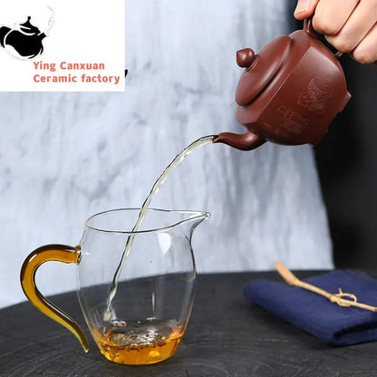 Yixing Handmade Teapot Purple Clay Pot Dragon Blood Sand Raw Ore Fine Material Small Square Ware Kung Fu Tea Set Chinese Teapot