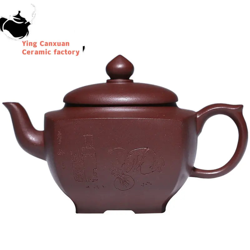 Yixing Handmade Teapot Purple Clay Pot Dragon Blood Sand Raw Ore Fine Material Small Square Ware Kung Fu Tea Set Chinese Teapot