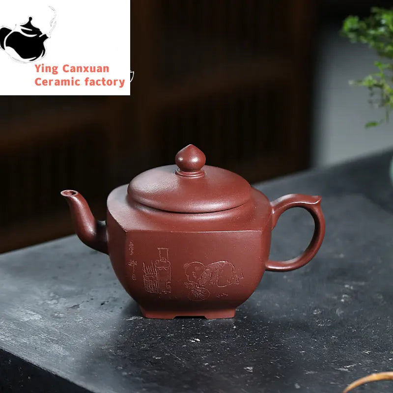 Yixing Handmade Teapot Purple Clay Pot Dragon Blood Sand Raw Ore Fine Material Small Square Ware Kung Fu Tea Set Chinese Teapot