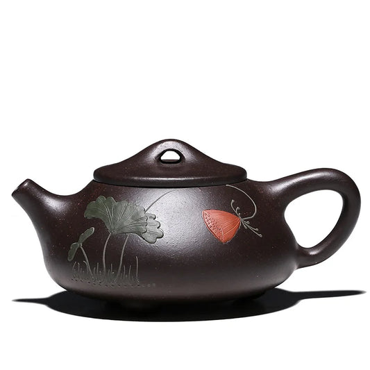 Yixing-Handmade Teapot with Ball Hole, Chinese Tea Drinkware, Black Gold, Steel Ore Purple Clay