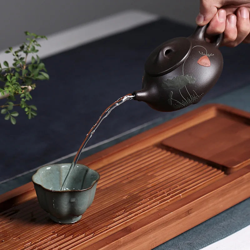 Yixing-Handmade Teapot with Ball Hole, Chinese Tea Drinkware, Black Gold, Steel Ore Purple Clay