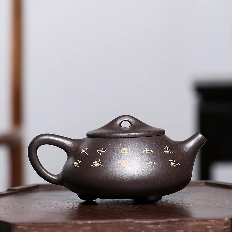 Yixing-Handmade Teapot with Ball Hole, Chinese Tea Drinkware, Black Gold, Steel Ore Purple Clay