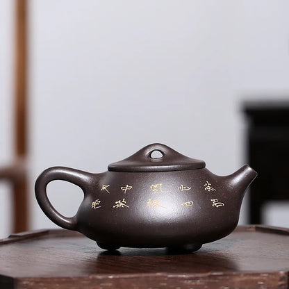 Yixing-Handmade Teapot with Ball Hole, Chinese Tea Drinkware, Black Gold, Steel Ore Purple Clay