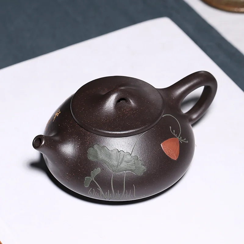 Yixing-Handmade Teapot with Ball Hole, Chinese Tea Drinkware, Black Gold, Steel Ore Purple Clay