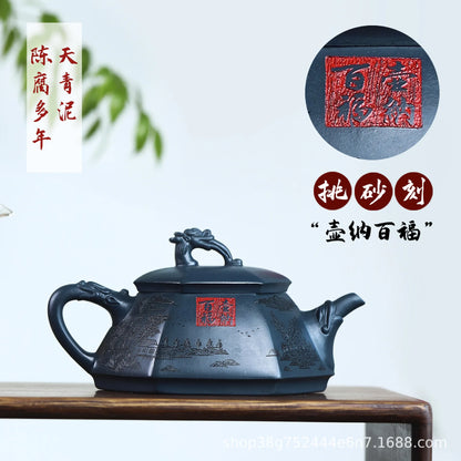 Yixing Handmade Yixing Clay Teapot Certificate Rotten Sky Green Mud Pot Natbaifuyi Wrapped Pulp Water Is Cool and Dripping