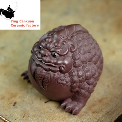 Yixing High-end Purple Clay Sculpture Tea Pet Lucky Fortune Golden Toad Statue Tea Figurine Ornaments Home Tea Set Decoration