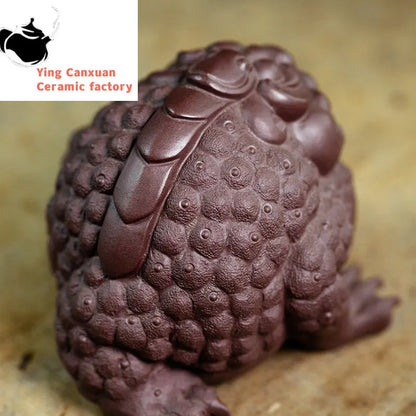Yixing High-end Purple Clay Sculpture Tea Pet Lucky Fortune Golden Toad Statue Tea Figurine Ornaments Home Tea Set Decoration
