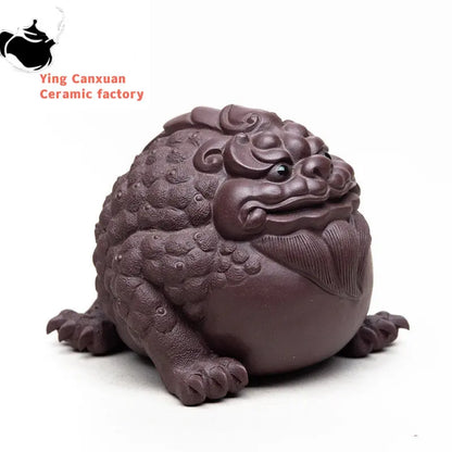 Yixing High-end Purple Clay Sculpture Tea Pet Lucky Fortune Golden Toad Statue Tea Figurine Ornaments Home Tea Set Decoration