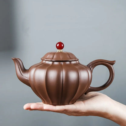 Yixing-Large Capacity Kungfu Tea Pot, Purple Clay Pot, Water Chestnut Laughing Cherry Pot, Handmade, Large Capacity Kettle