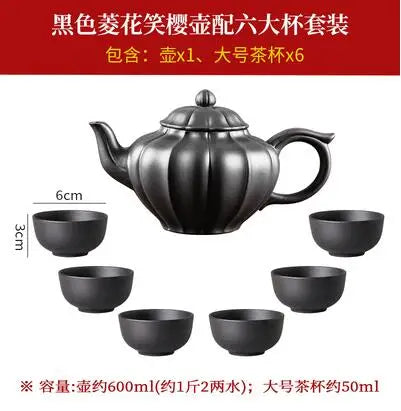 Yixing-Large Capacity Kungfu Tea Pot, Purple Clay Pot, Water Chestnut Laughing Cherry Pot, Handmade, Large Capacity Kettle