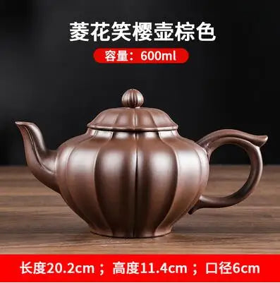 Yixing-Large Capacity Kungfu Tea Pot, Purple Clay Pot, Water Chestnut Laughing Cherry Pot, Handmade, Large Capacity Kettle