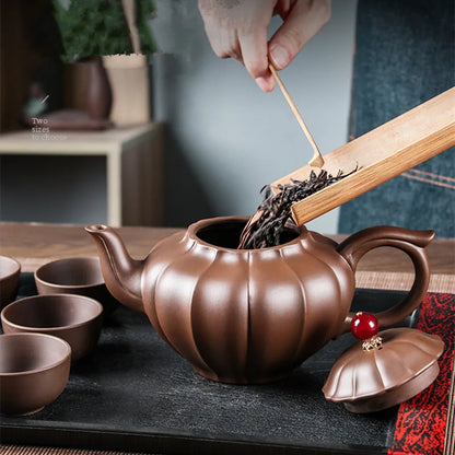 Yixing-Large Capacity Kungfu Tea Pot, Purple Clay Pot, Water Chestnut Laughing Cherry Pot, Handmade, Large Capacity Kettle