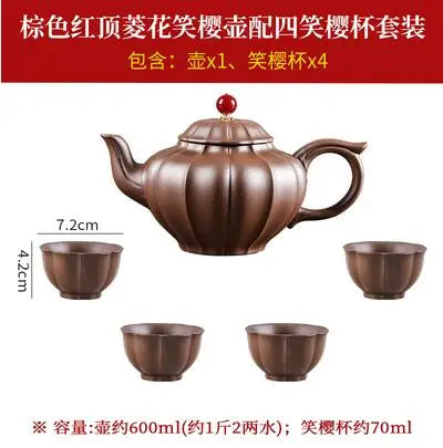 Yixing-Large Capacity Kungfu Tea Pot, Purple Clay Pot, Water Chestnut Laughing Cherry Pot, Handmade, Large Capacity Kettle