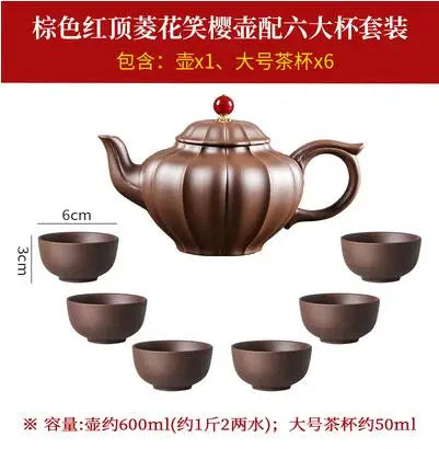 Yixing-Large Capacity Kungfu Tea Pot, Purple Clay Pot, Water Chestnut Laughing Cherry Pot, Handmade, Large Capacity Kettle