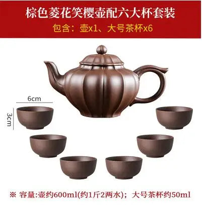 Yixing-Large Capacity Kungfu Tea Pot, Purple Clay Pot, Water Chestnut Laughing Cherry Pot, Handmade, Large Capacity Kettle